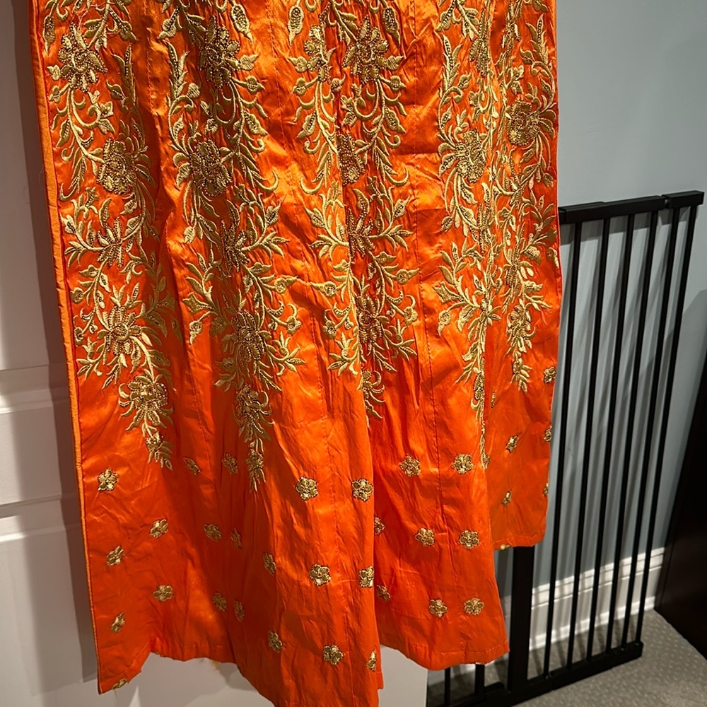 Orange and Gold Anarkali Dress - Picture 4 of 10
